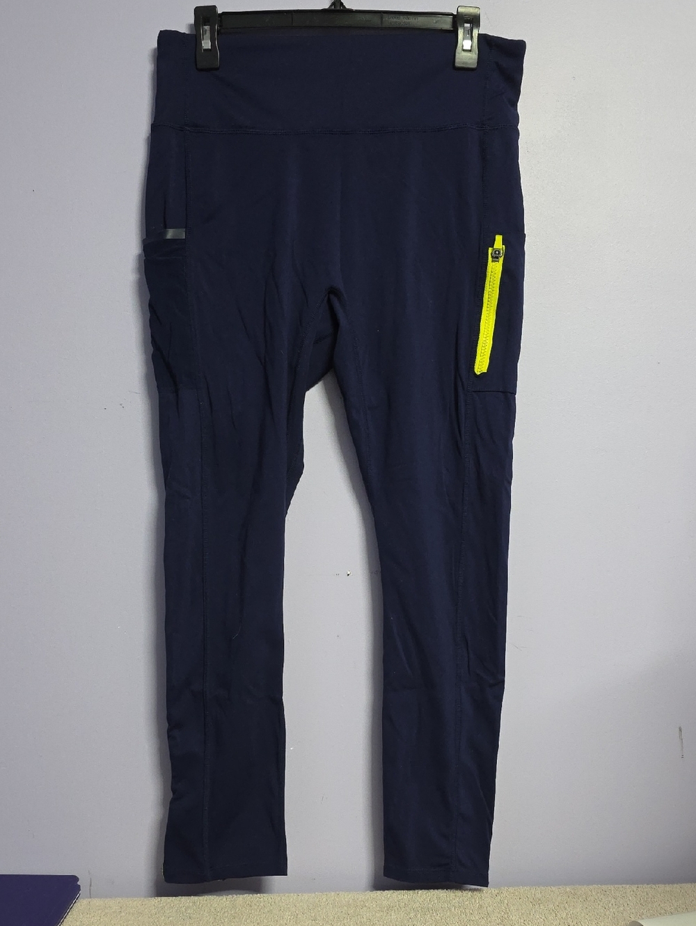 Fabletics Motion365 Navy Leggings with Yellow‎ Logo